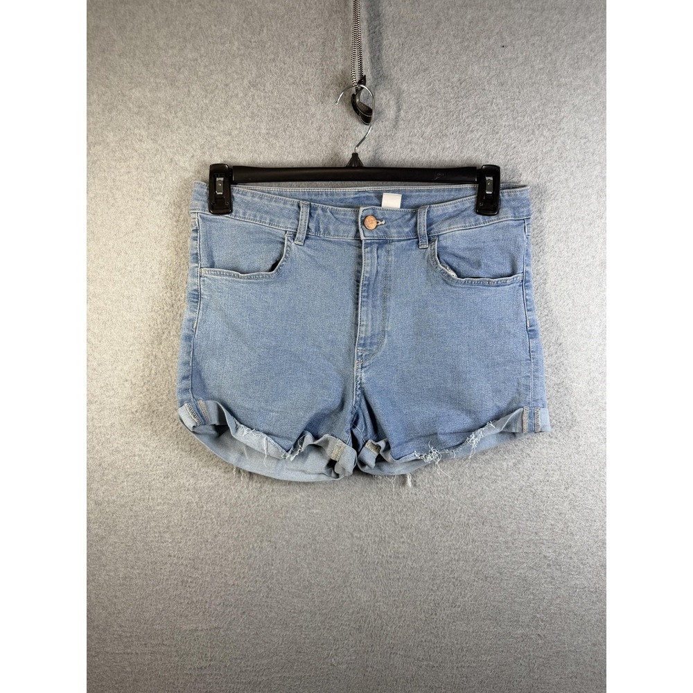 H&M Shorts Womens 10 Blue Denim Cut Off Stretch Casual Fringe 5 Pocket